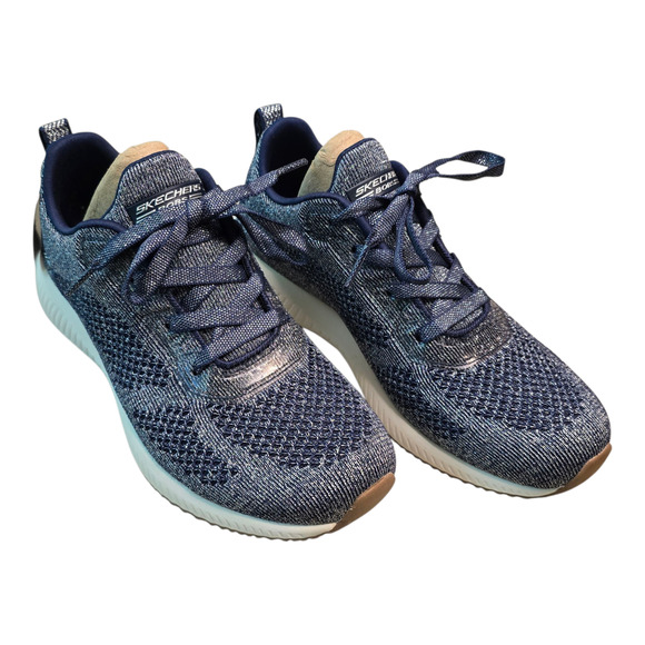 Skechers BOBS Sneakers Womens Size 8 Navy Blue Knit Memory Foam Comfort Sparkle - Picture 1 of 12